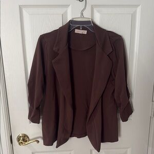 Brown Women's Jacket 3/4 sleeve cinched dear scarlet size medium